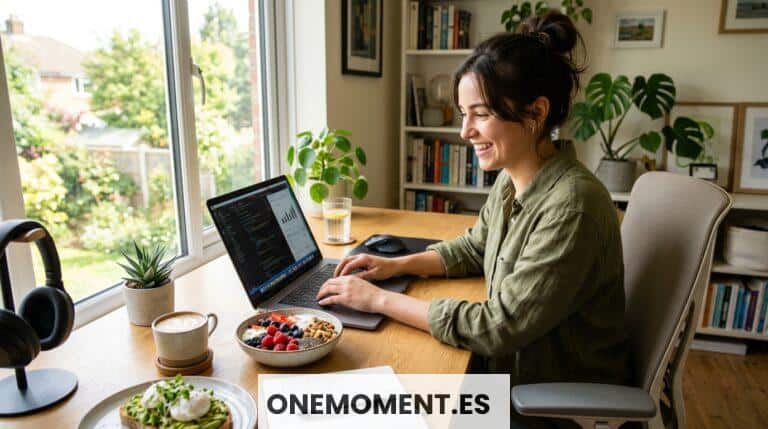 Persona trabajando con energía gracias a hábitos saludables
