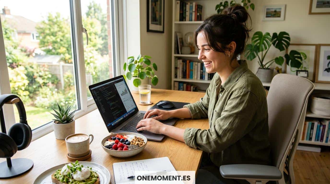 Persona trabajando con energía gracias a hábitos saludables