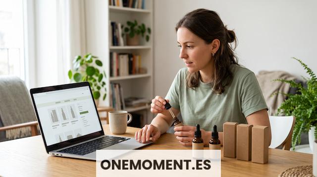 Persona comparando productos de CBD en una tienda online