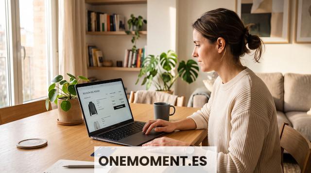 Persona comprobando si una tienda online es fiable antes de pagar