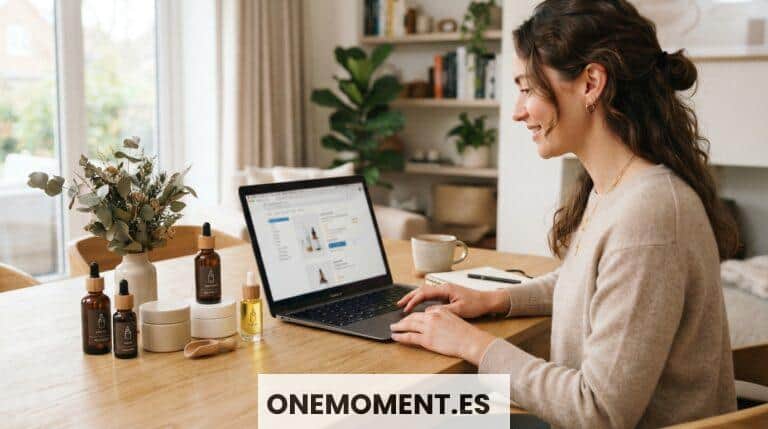 Persona comparando productos naturales en una tienda online