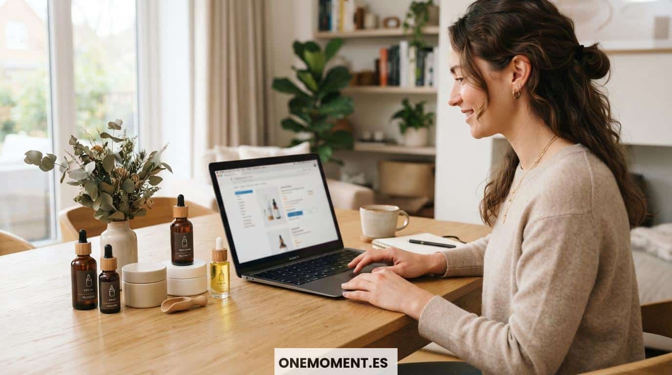 Persona comparando productos naturales en una tienda online