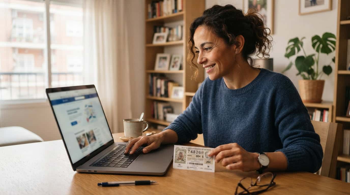 Persona realizando una compra de lotería online desde un ordenador